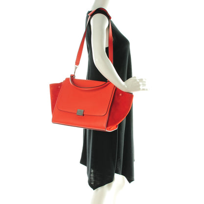 Celine Drummed Calfskin Suede Medium Trapeze Vermillion 2 of 7
