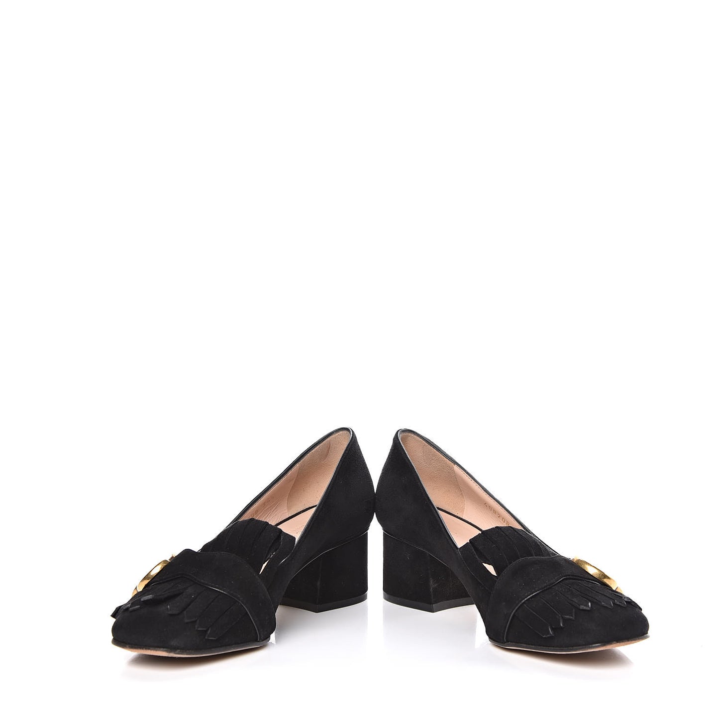 Kid Scamosciato GG Marmont Fringe 50mm Loafer Pumps 34.5 Black