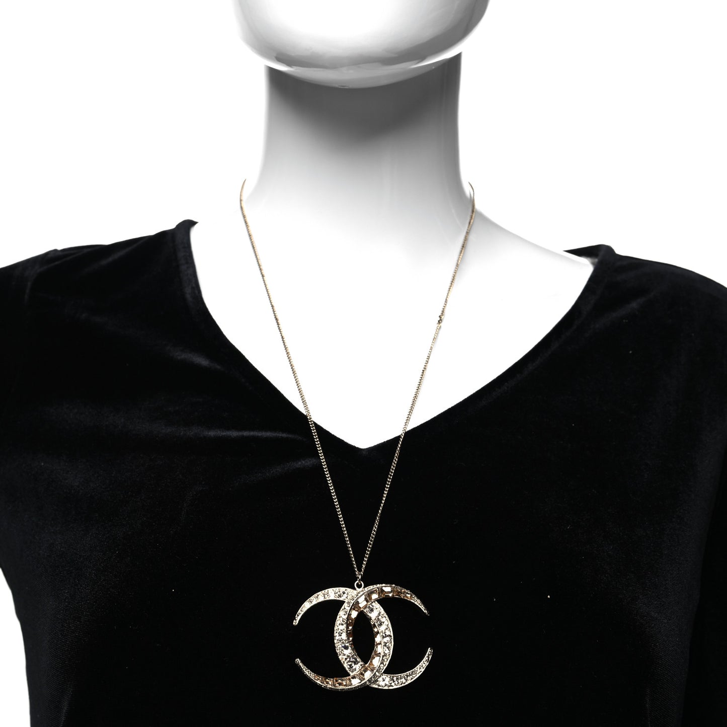Baguette Crystal Moon CC Necklace Gold