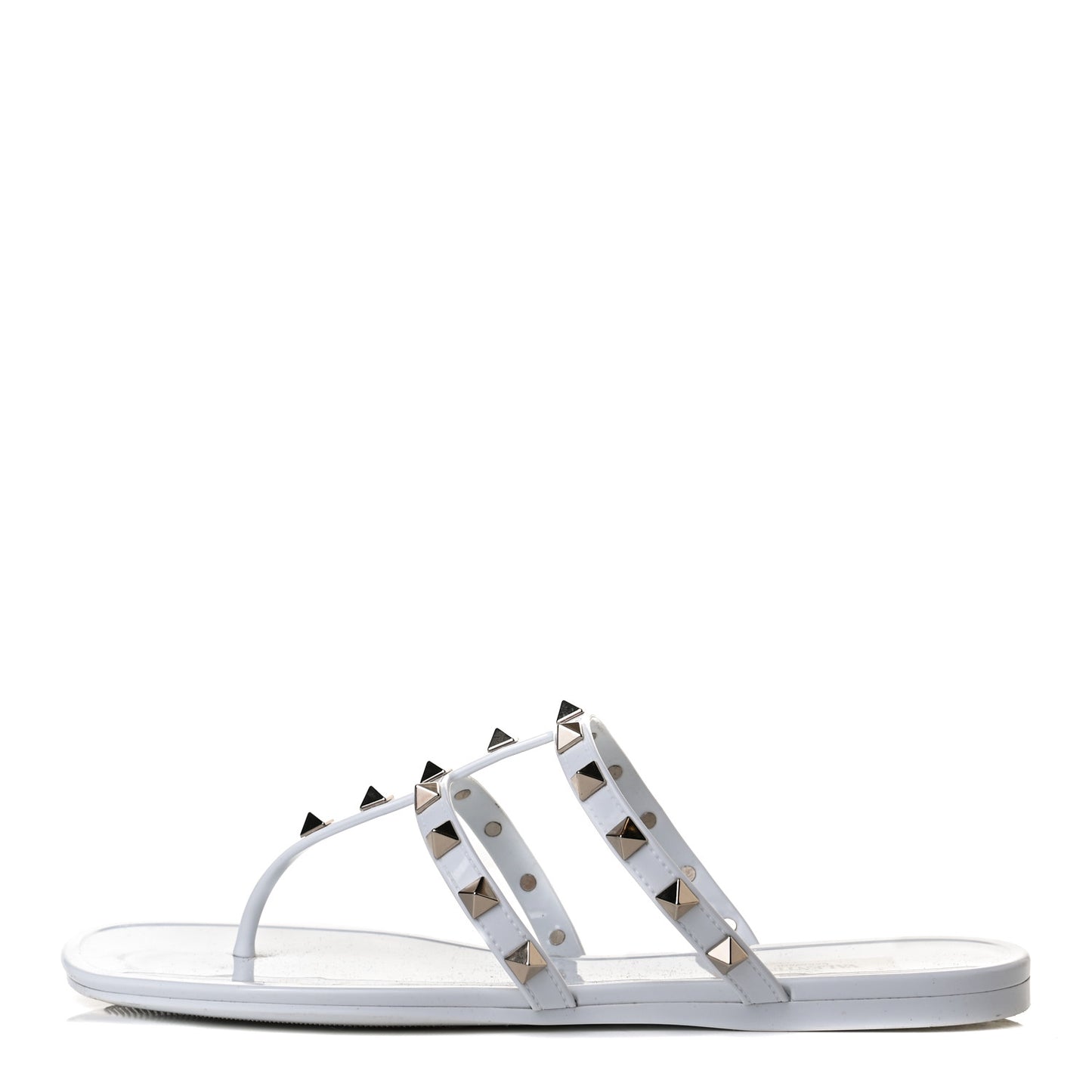 PVC Jelly Rockstud Caged Flat Thong Sandals 38 Optic White