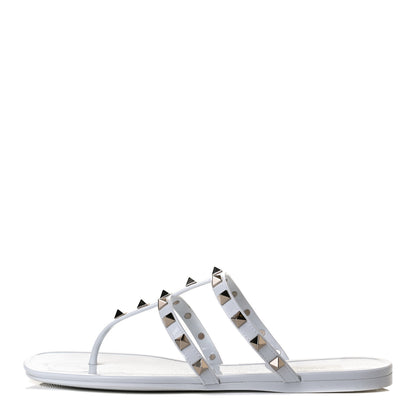 Valentino Garavani PVC Jelly Rockstud Caged Flat Thong Sandals 38 Optic White 1 of 10