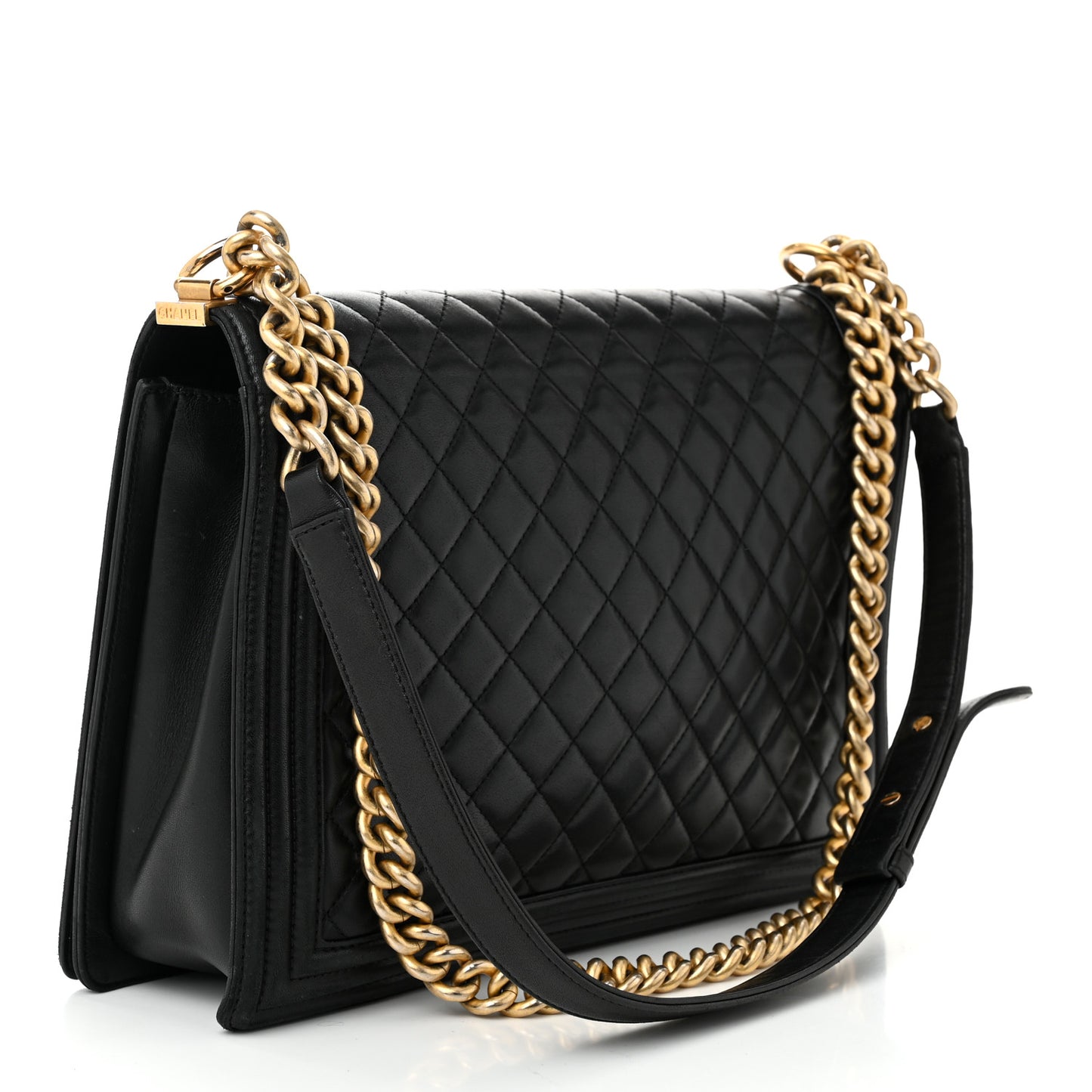 Lambskin Quilted Large Boy Flap Black