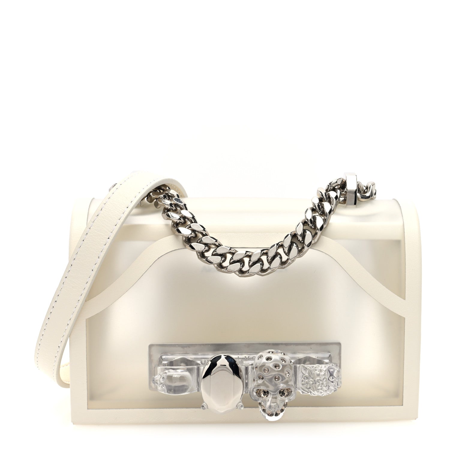 Alexander McQueen Calfskin Polyurethane Mini Jeweled Knuckle Satchel Clear White 1 of 9