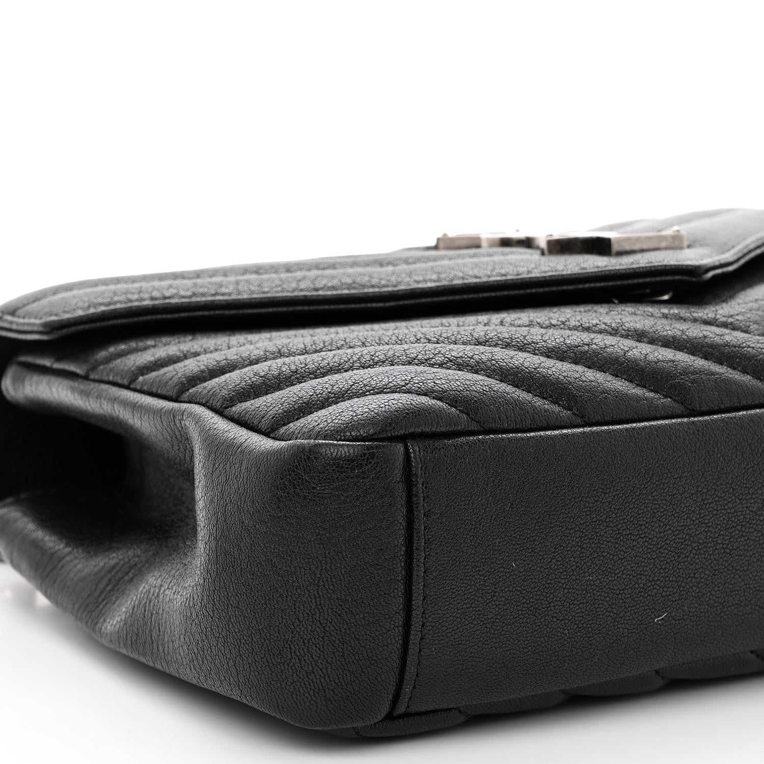 Saint Laurent Sheepskin Matelasse Chevron Monogram Medium College Bag Black 8 of 9