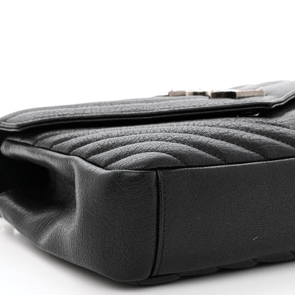 Saint Laurent Sheepskin Matelasse Chevron Monogram Medium College Bag Black 8 of 9