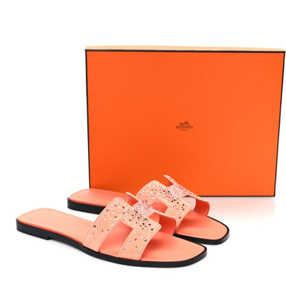 Hermes Suede Goatskin Rhinestone Oran Sandals 39.5 Orange Joey 9 of 9