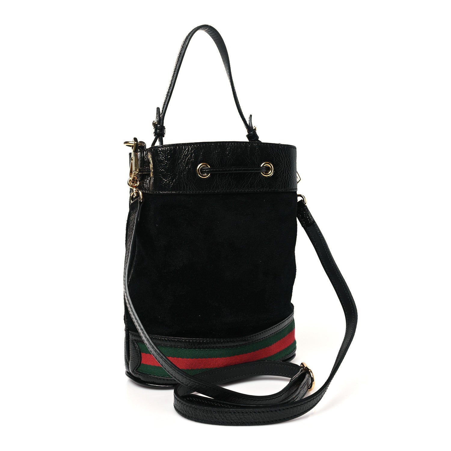 Gucci Suede Patent Web Small Ophidia Bucket Bag Black 3 of 10