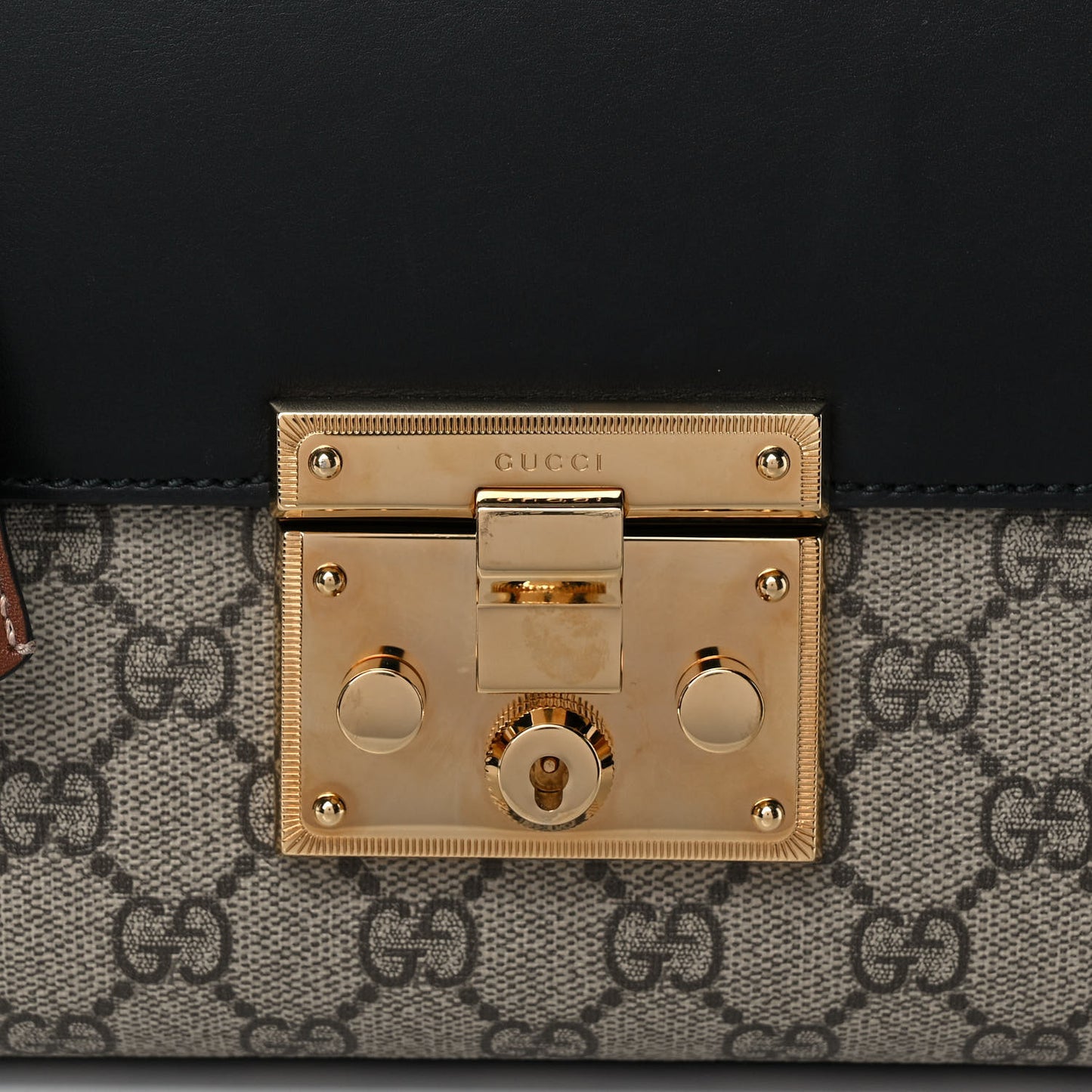 GG Supreme Monogram Calfskin Medium Padlock Shoulder Bag Beige Black Cuir