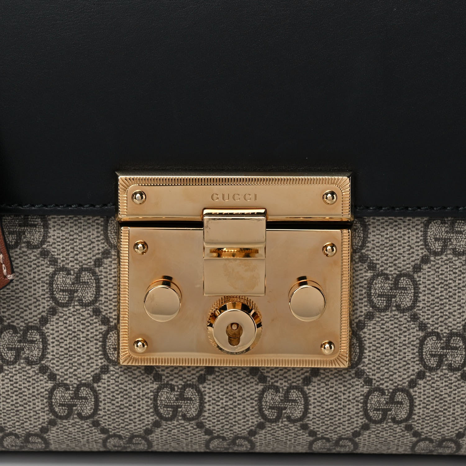 Gucci GG Supreme Monogram Calfskin Medium Padlock Shoulder Bag Beige Black Cuir 9 of 13