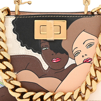 Fendi Glazed Fabric FF Bikini Girls Inlay Nano Peekaboo Maxi Handle Satchel Bianco Perla Multicolor 8 of 11