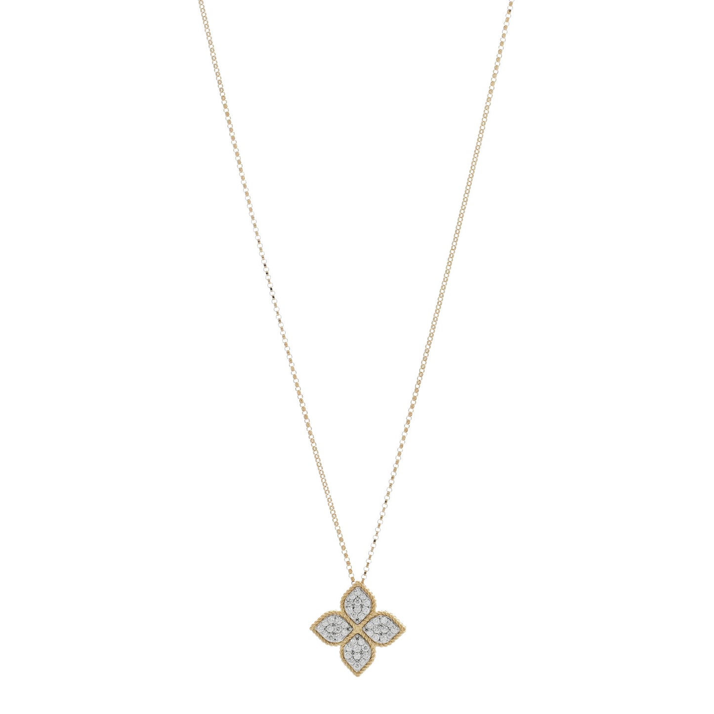 18K Yellow White Gold Diamond Large Princess Flower Pendant Necklace