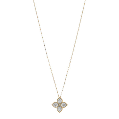 Roberto Coin 18K Yellow White Gold Diamond Large Princess Flower Pendant Necklace 1 of 4
