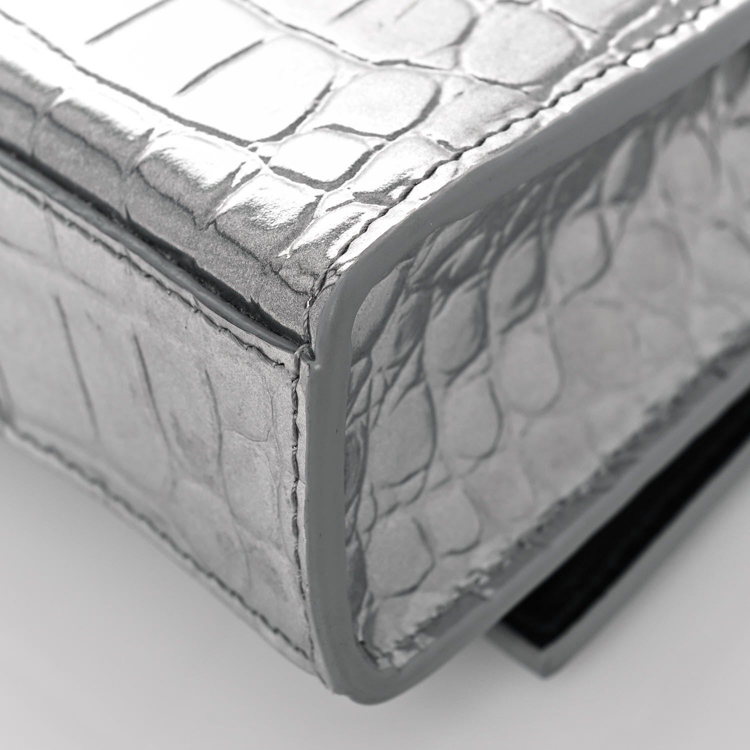 Balenciaga Metallic Calfskin Crocodile Embossed Hourglass Chain Bag Silver 11 of 13
