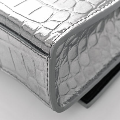 Balenciaga Metallic Calfskin Crocodile Embossed Hourglass Chain Bag Silver 11 of 13