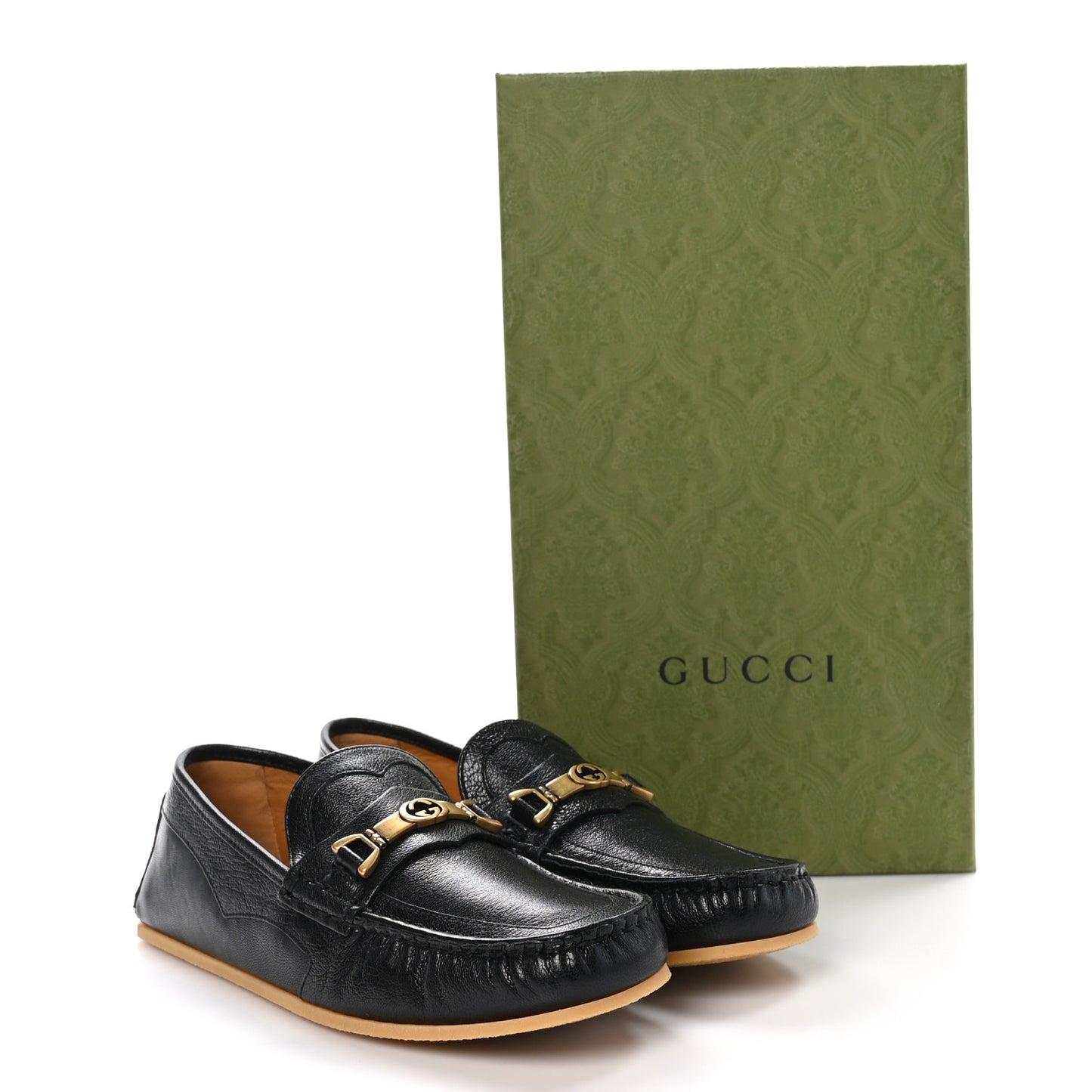 Goatskin Mens Interlocking GG Horsebit Tayma Moccasins 7.5 Black