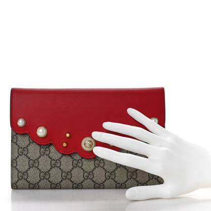 Gucci GG Supreme Monogram Mini Peony Pearly Clutch Red 2 of 8