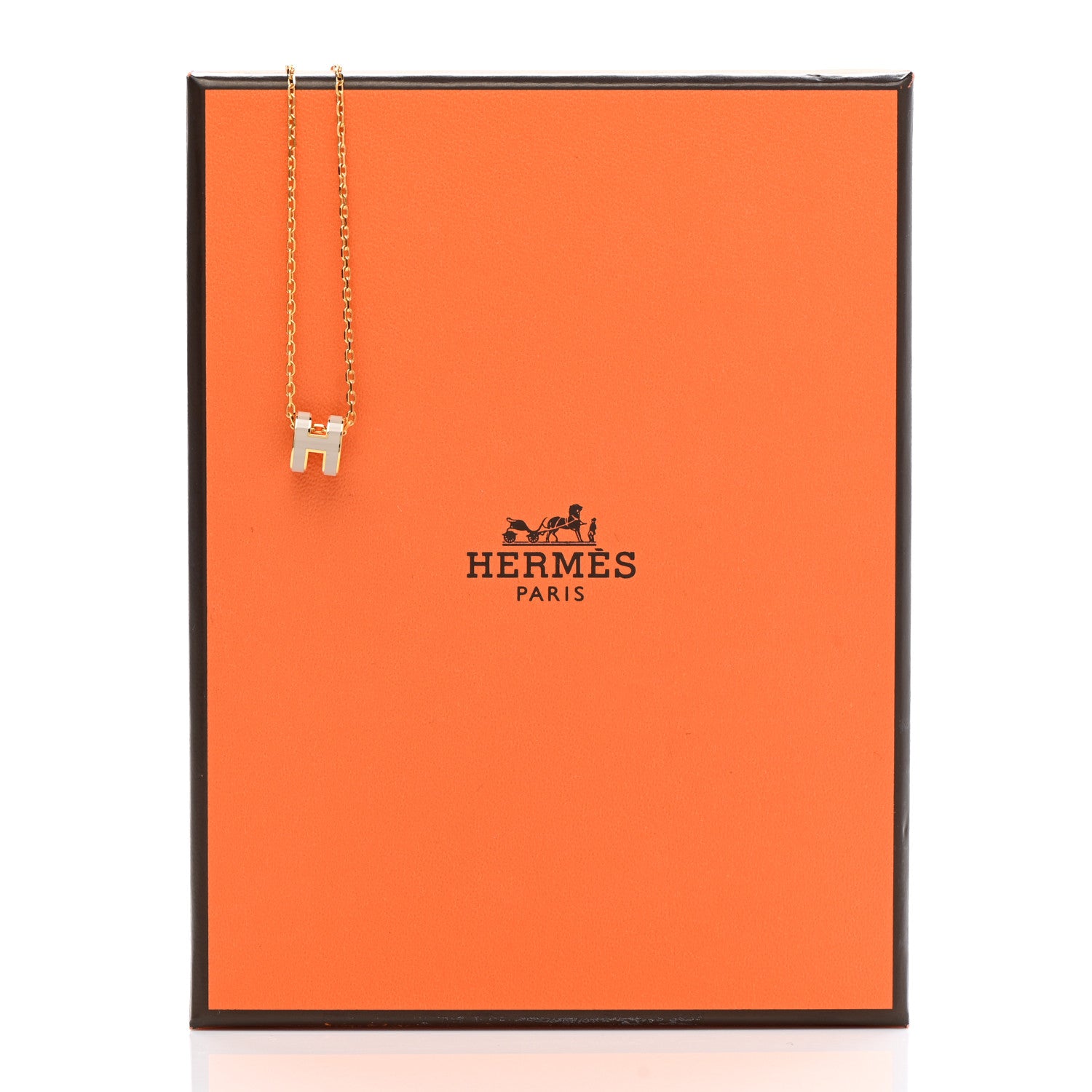 Hermes Lacquered Gold Mini Pop H Pendant Necklace Marron Glace 6 of 6