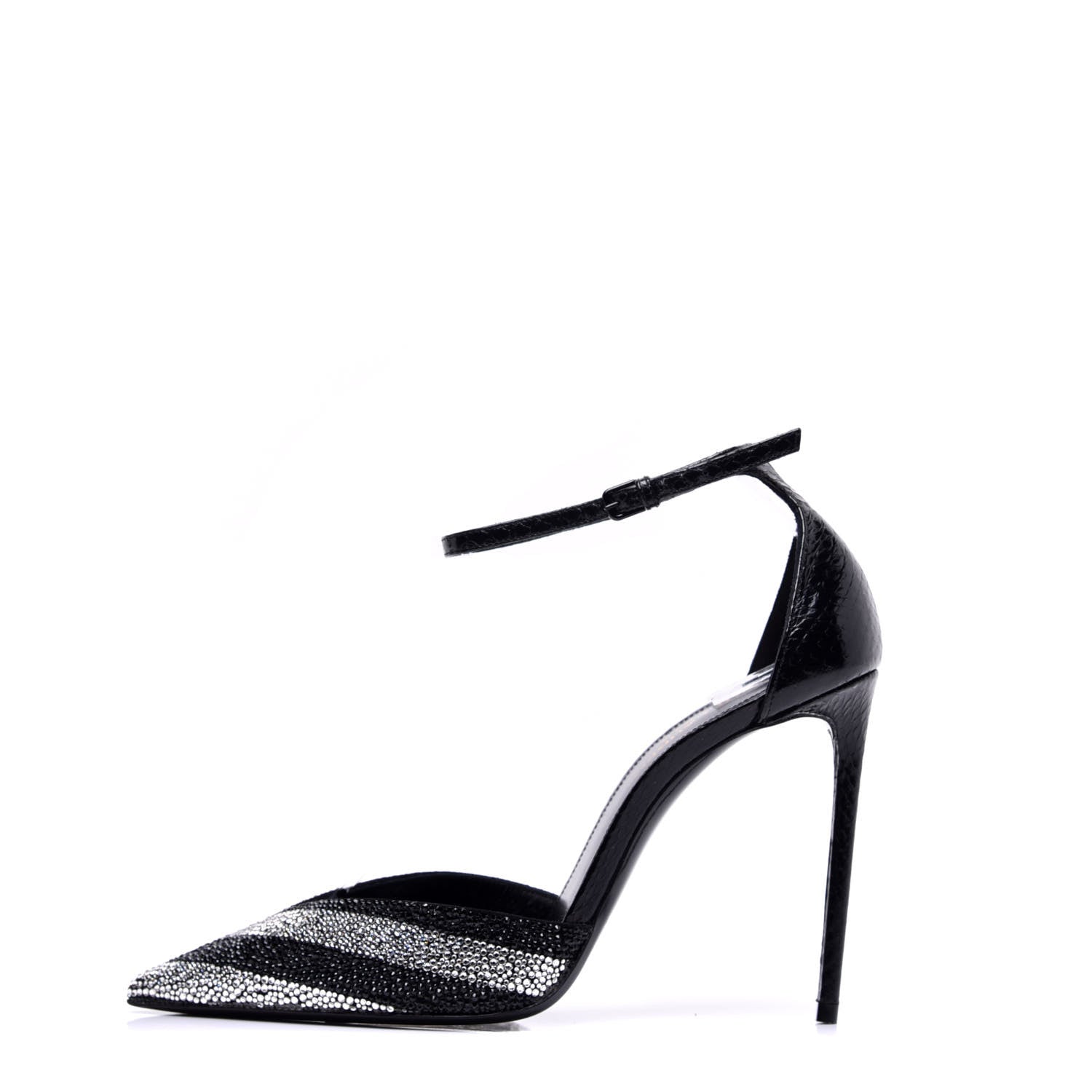 Saint Laurent Watersnake Crystal Embellished Zoe 105 Ankle Strap Pumps 37 Black 1 of 9