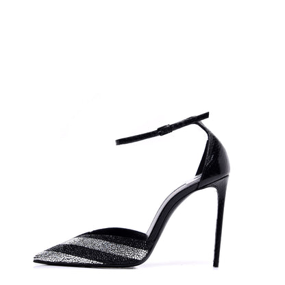 Saint Laurent Watersnake Crystal Embellished Zoe 105 Ankle Strap Pumps 37 Black 1 of 9