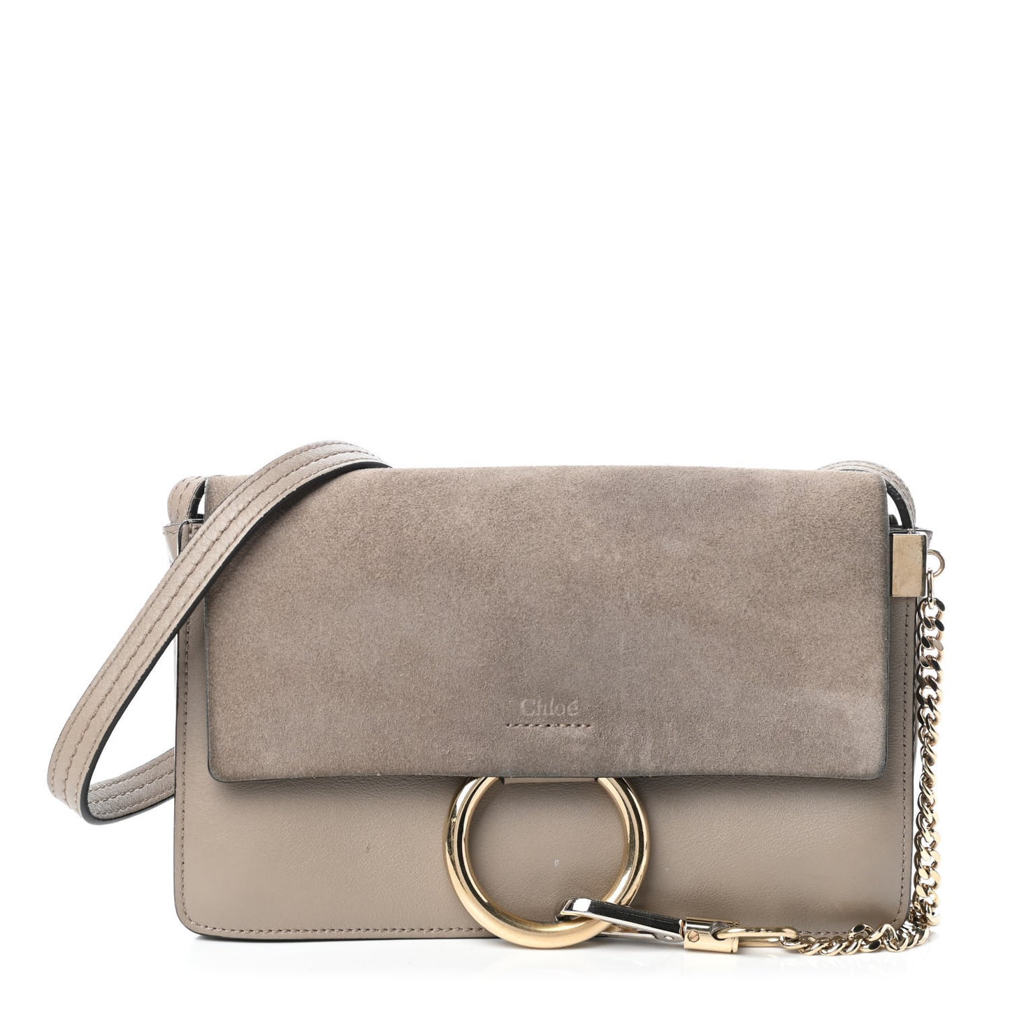 Suede Calfskin Small Faye Shoulder Bag Motty Grey