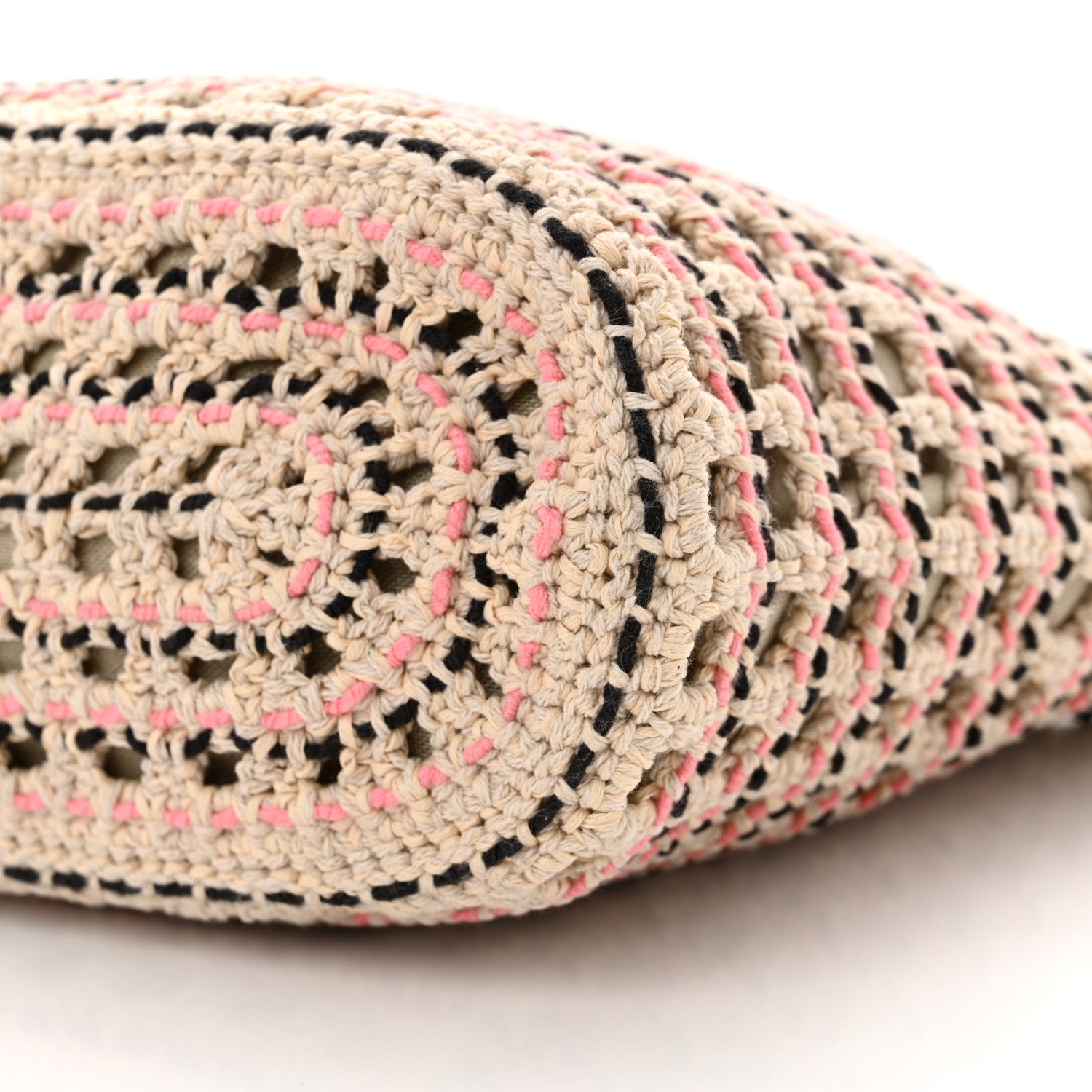 Chanel Cotton Crochet Le Panier Small Shopping Bag Beige Pink Black 10 of 10