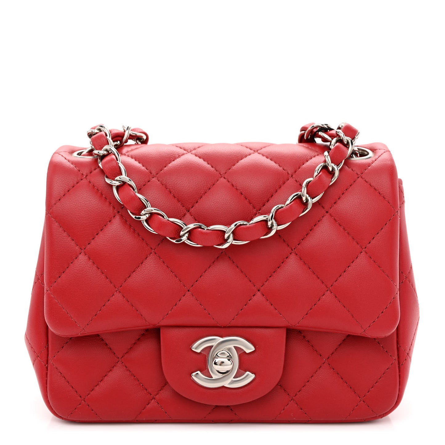 Lambskin Quilted Mini Square Flap Red