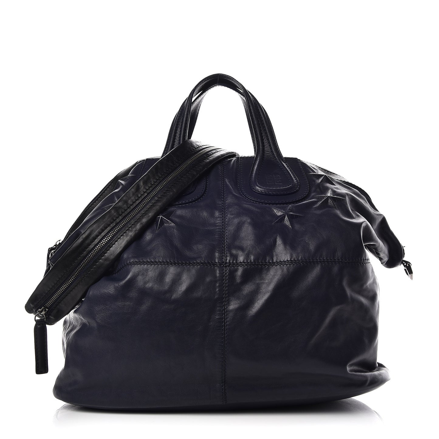 Calfskin Star Embossed Studded Large Nightingale Navy