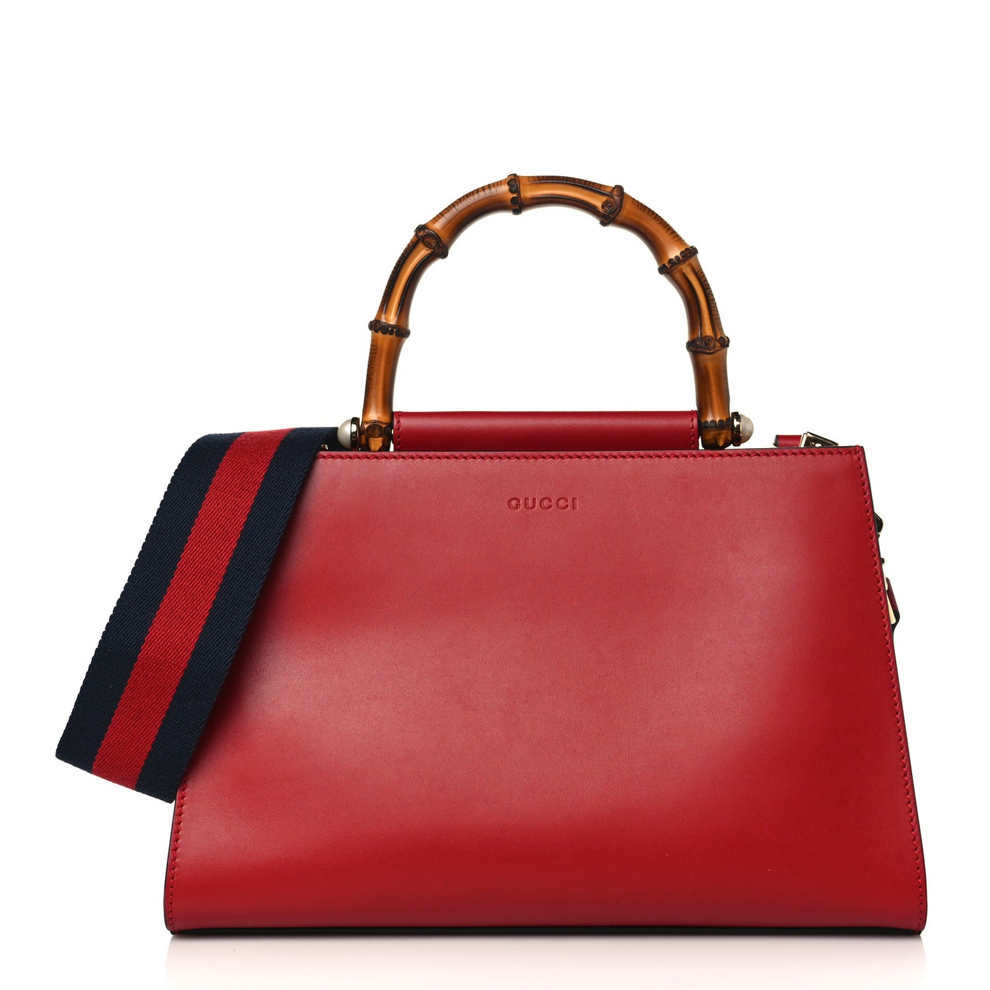 Nappa Bamboo Web Small Nymphaea Top Handle Bag Hibiscus Red