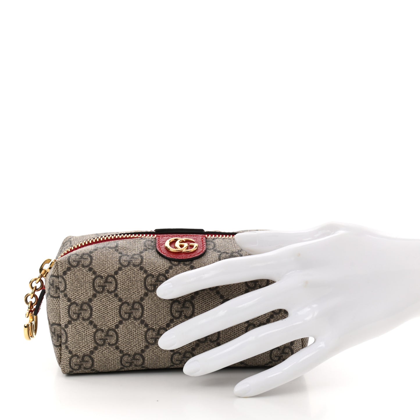 Soft GG Supreme Monogram Calfskin Small Ophidia Cosmetic Case Beige Ebony Hibiscus Red