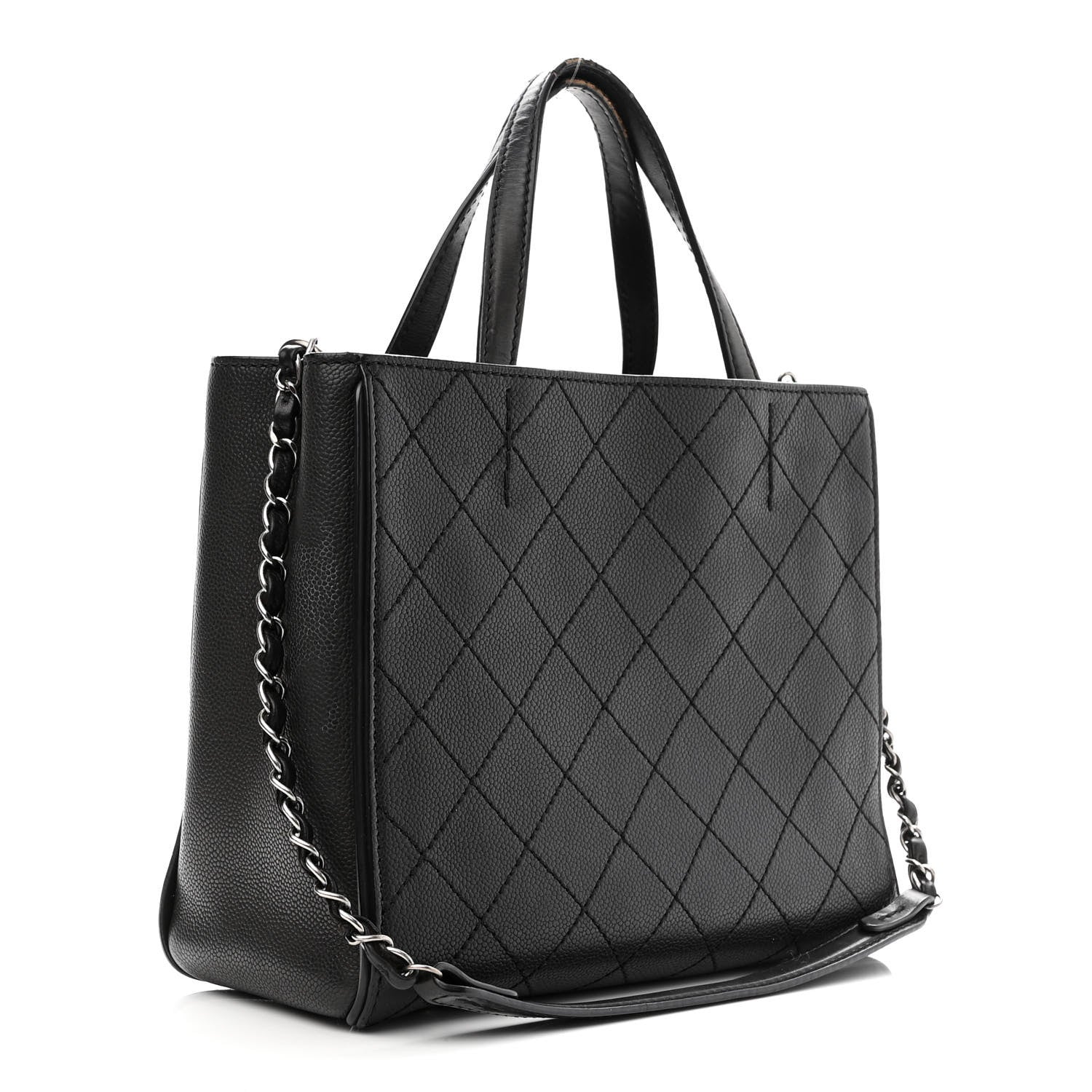 Chanel Calfskin Stitched Hamptons Tote Black 3 of 17