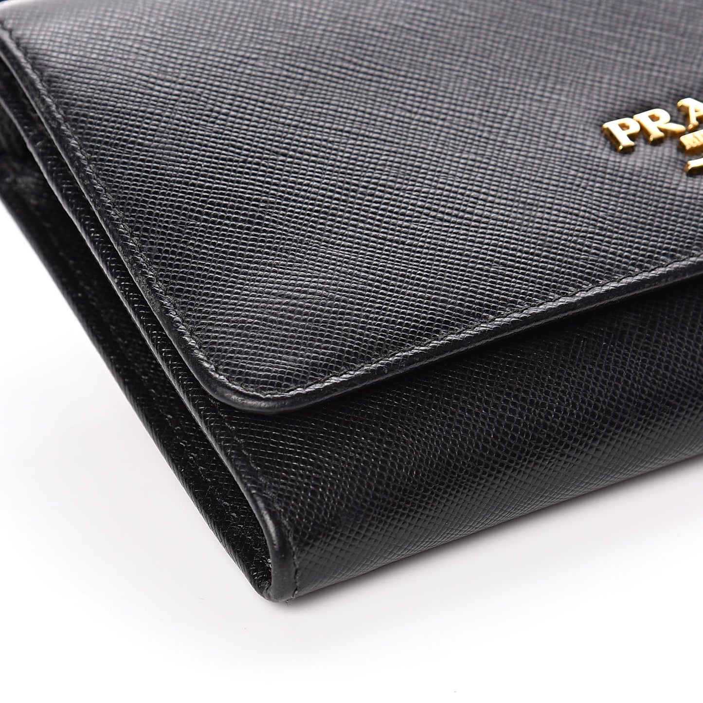 Saffiano Metal Flap Wallet With Strap Black