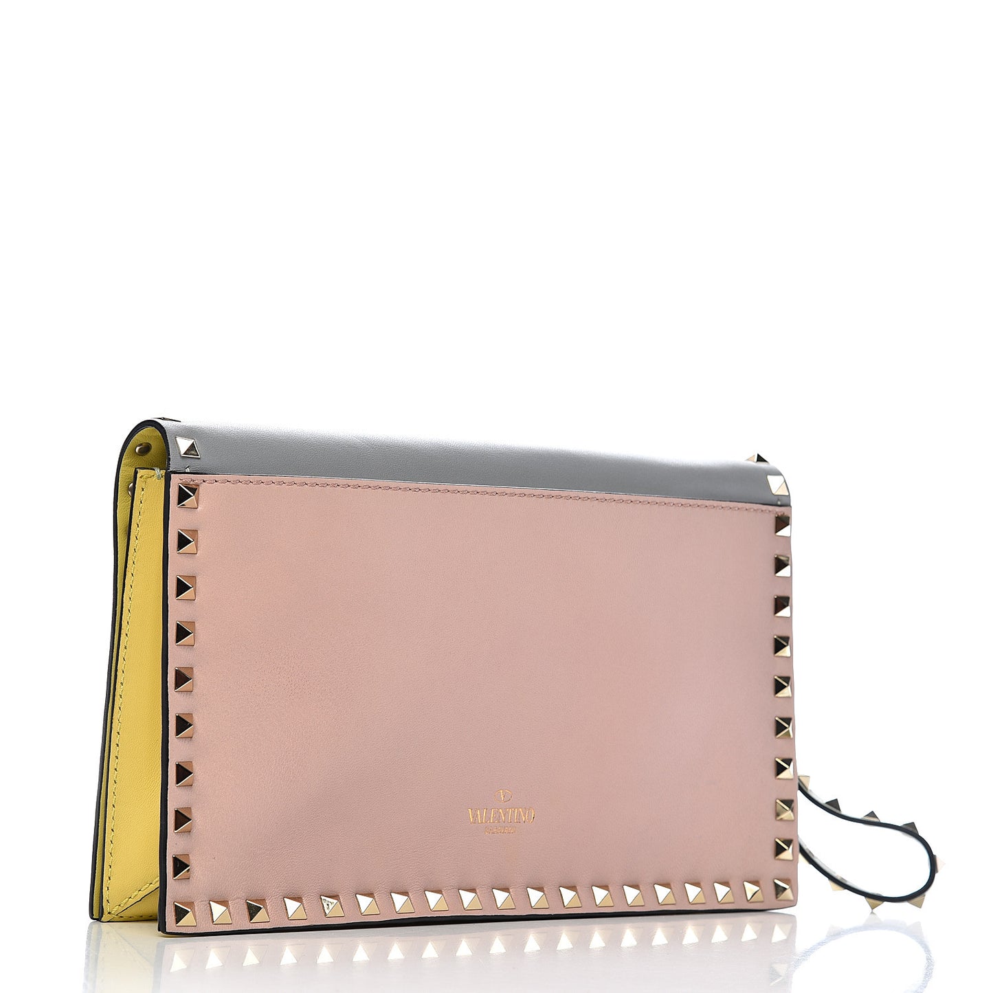 Nappa Watercolor Rockstud Wristlet Clutch Rose Green Yellow Sky