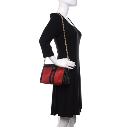 Gucci Suede Patent Web Small Ophidia Chain Shoulder Bag Hibiscus Red Black 2 of 10