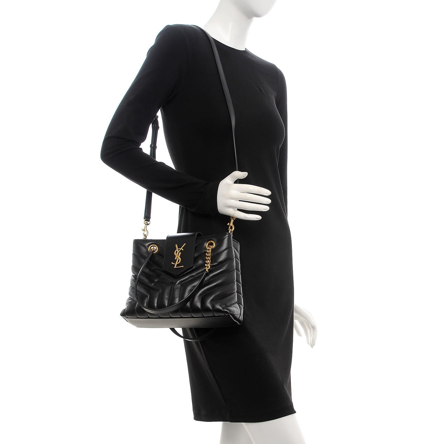Calfskin Y Quilted Monogram Small Loulou Shopper Black