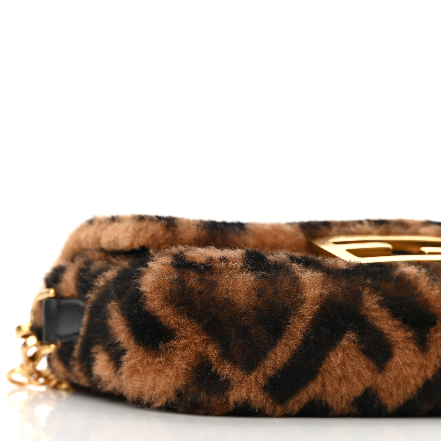 Shearling Vitello Dolce Macro FF 1974 Mini Baguette Tobacco Black