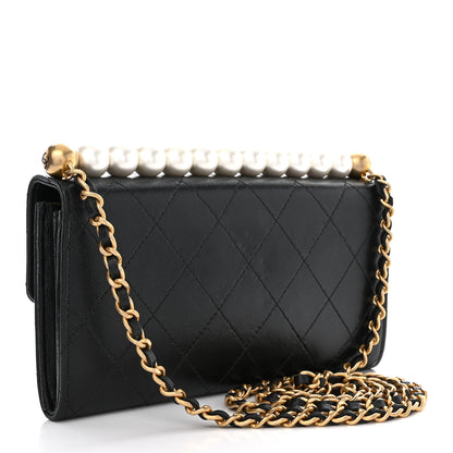 Chanel Goatskin Quilted Chic Pearls Clutch With Chain Black 3 of 12