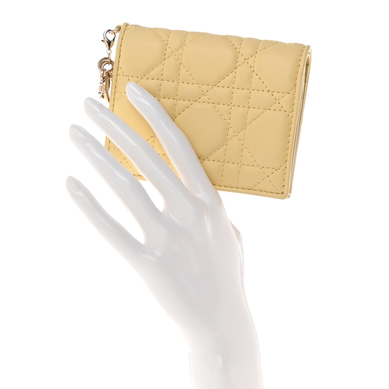 Christian Dior Lambskin Cannage Mini Lady Dior Wallet Soft Yellow 2 of 10