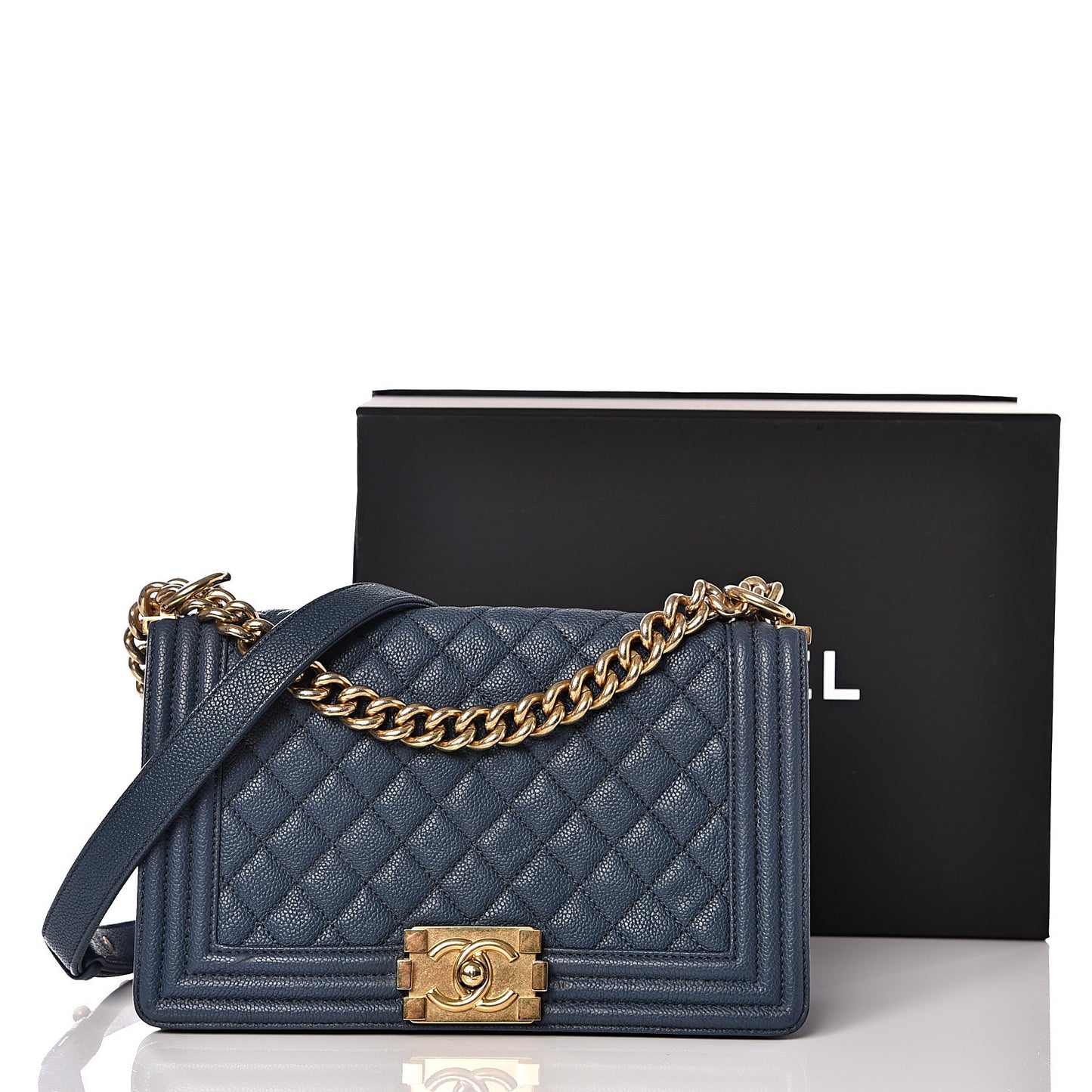 Caviar Quilted Medium Boy Flap Blue
