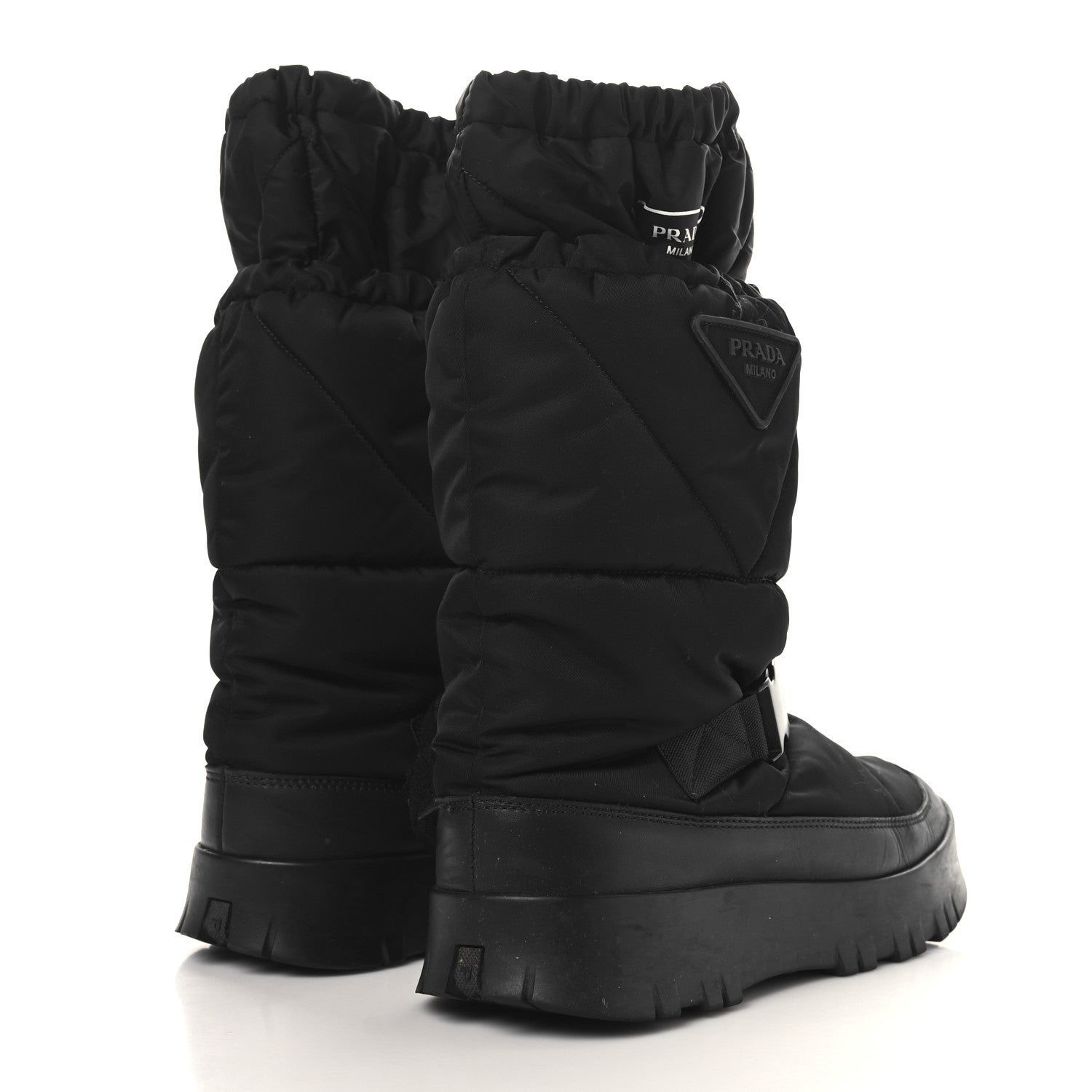 Prada Re-Nylon Gabardine Rubber Triangle Logo Mens Padded Snow Boots 8.5 Black 4 of 7
