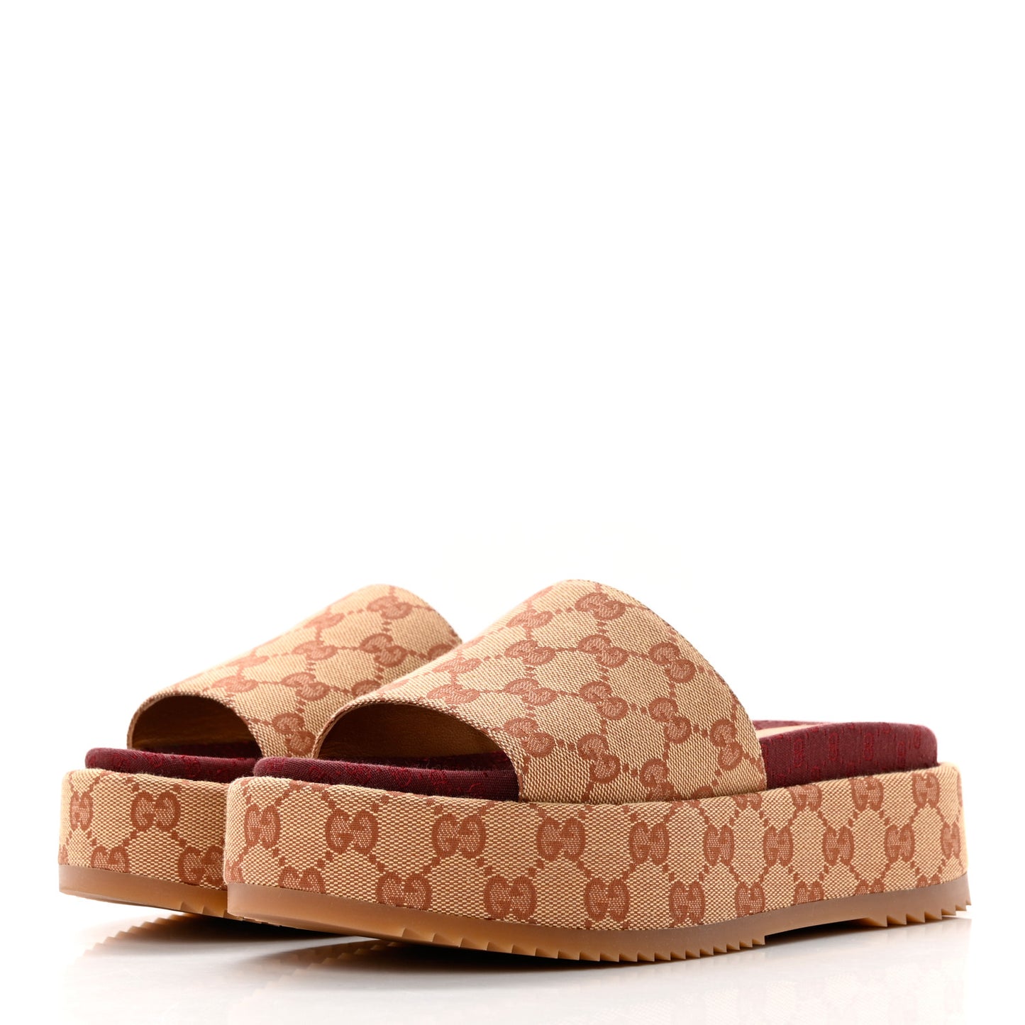Canvas GG Monogram Angelina Platform Slide Sandals 38 Beige Ruggine
