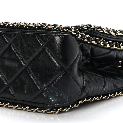 Chanel Crumpled Calfskin Quilted Large Chain All Over Flap Bag Black 9 of 10