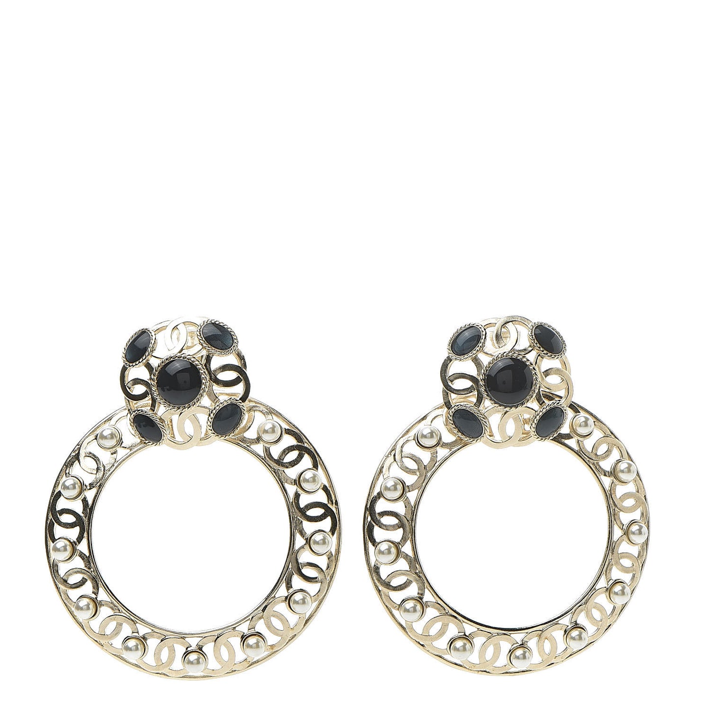 Pearl Enamel Hoop Clip On Earrings Gold Blue