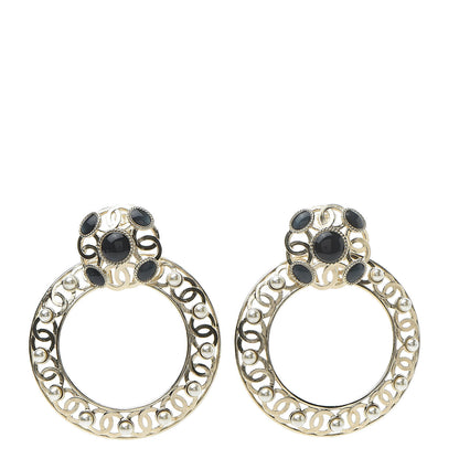 Chanel Pearl Enamel Hoop Clip On Earrings Gold Blue 1 of 5