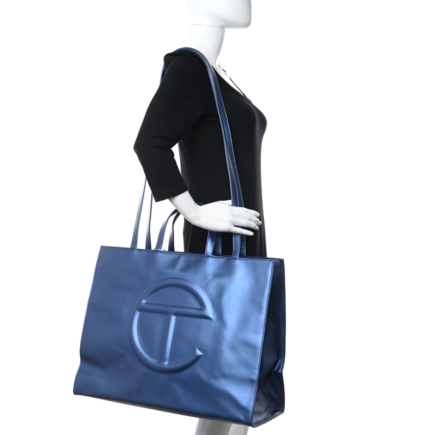 Metallic Vegan Leather Large Shopping Bag Cobalt