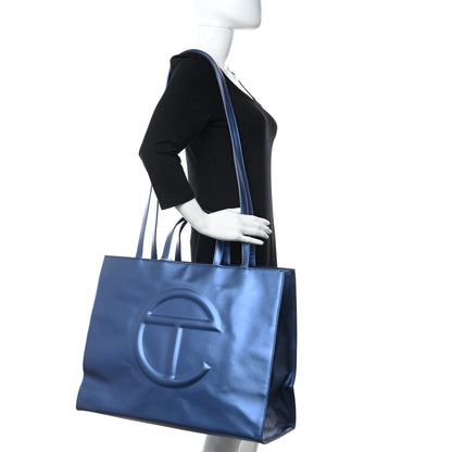 Telfar Metallic Vegan Leather Large Shopping Bag Cobalt 2 of 11