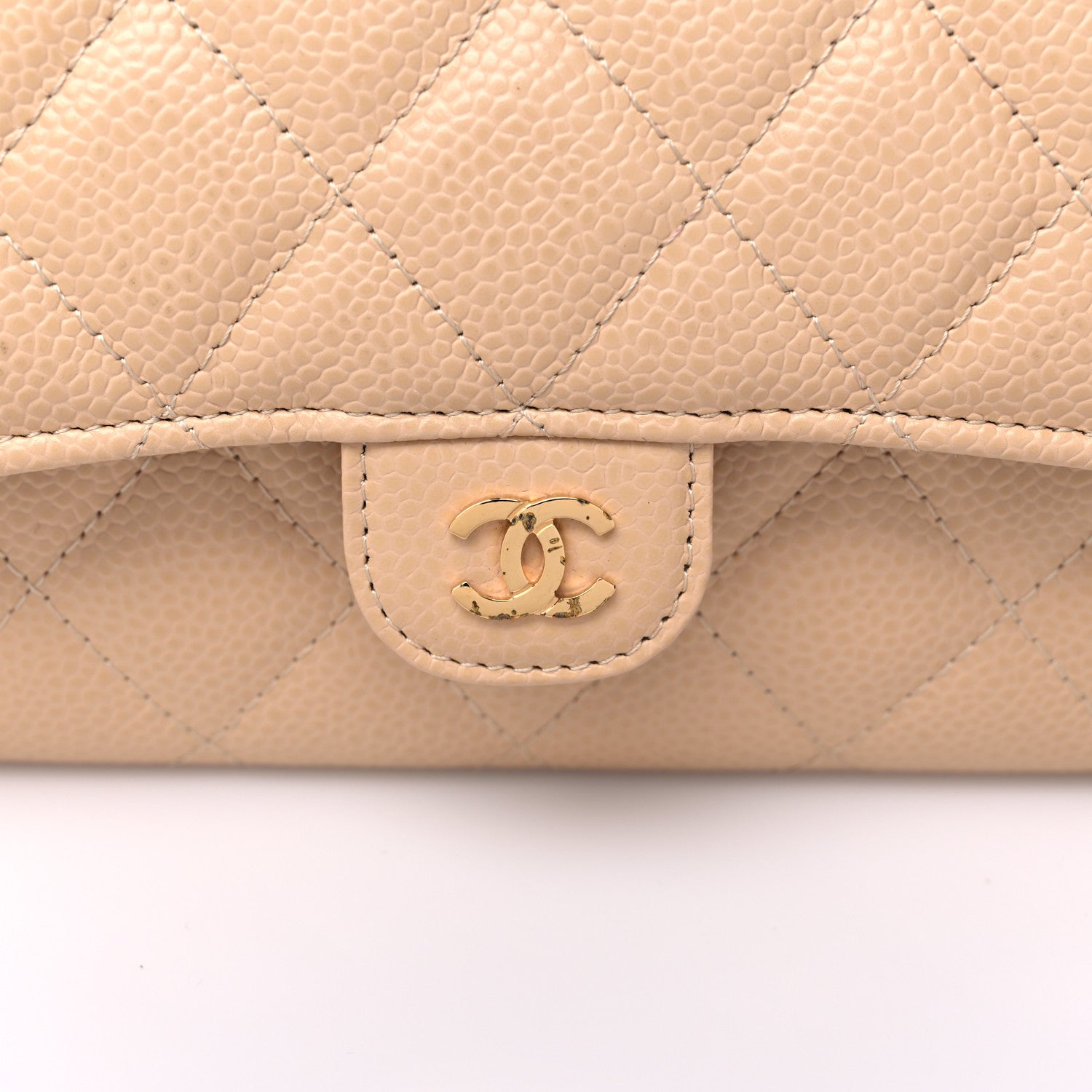Chanel Caviar Quilted Large Gusset Flap Wallet Beige 10 of 11