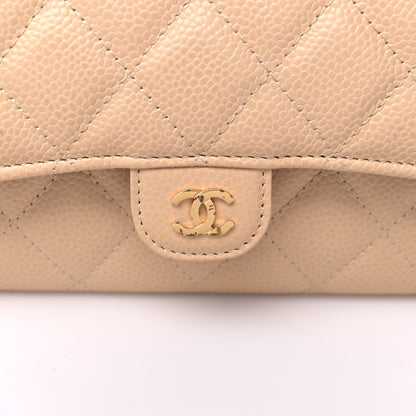 Chanel Caviar Quilted Large Gusset Flap Wallet Beige 10 of 11