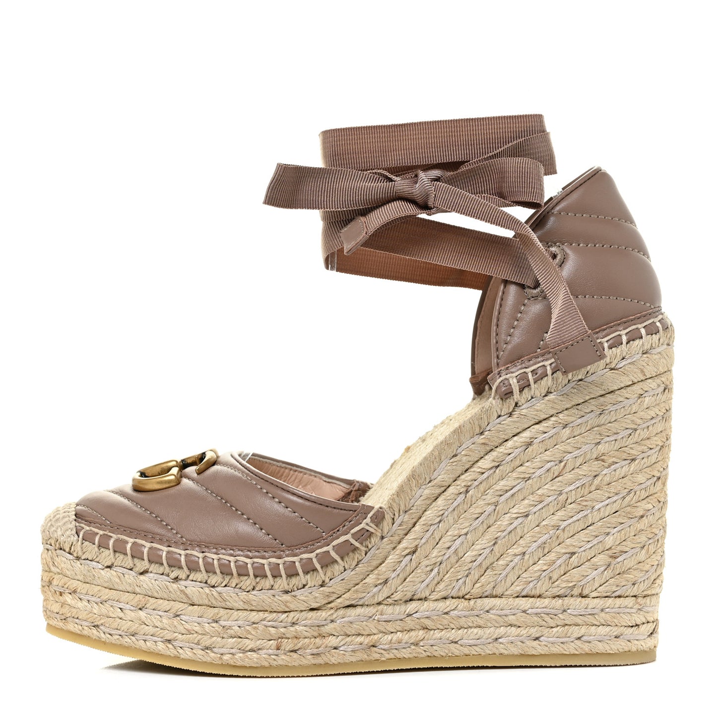Nappa Matelasse GG Marmont Ankle Wrap Platform 35/120mm Espadrille Wedges 37.5 Porcelain Rose