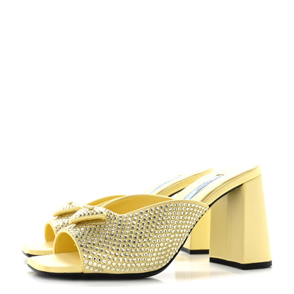 Prada Satin Crystal Logo 90mm Slide Sandals 36 Ananas 3 of 8