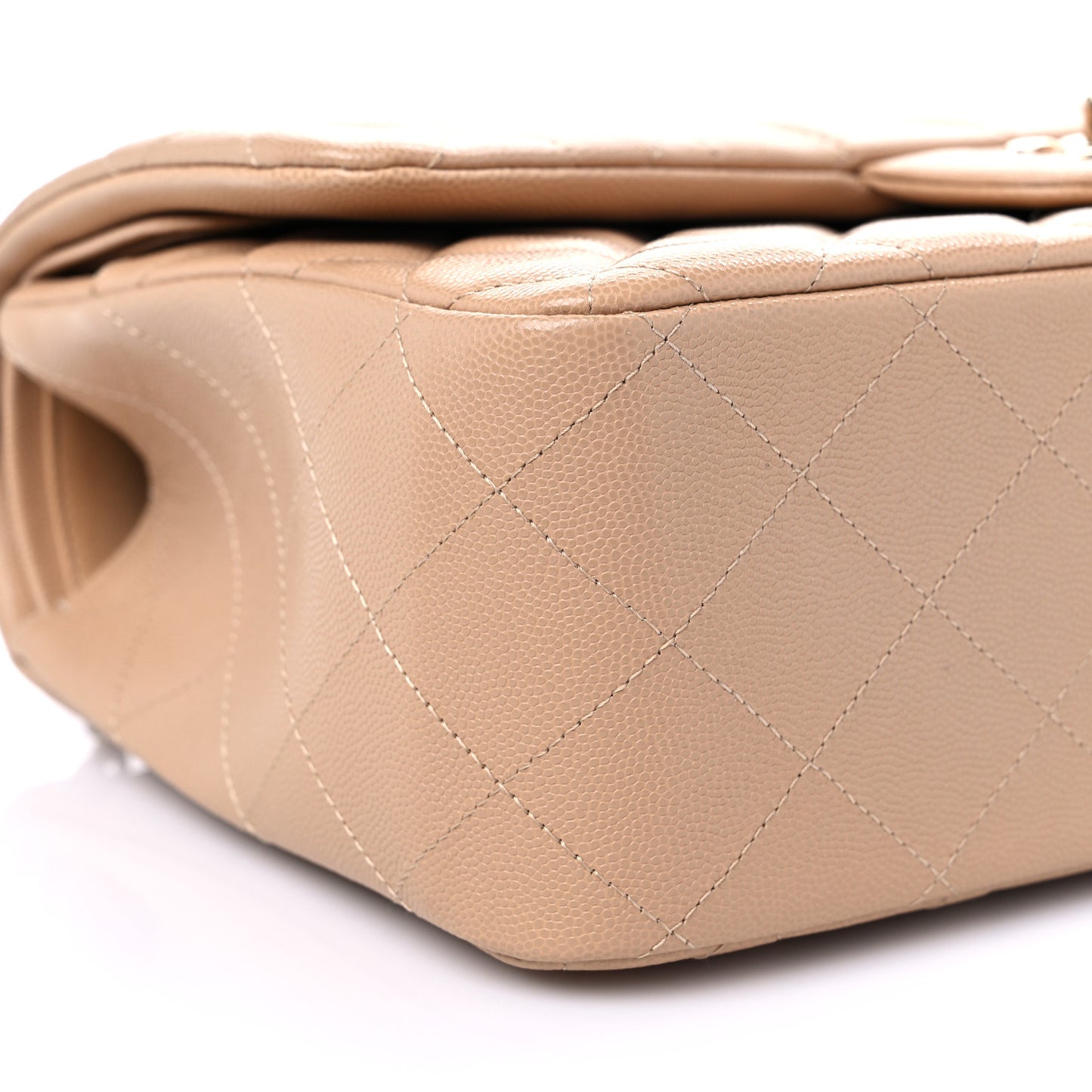 Caviar Quilted Jumbo Double Flap Beige